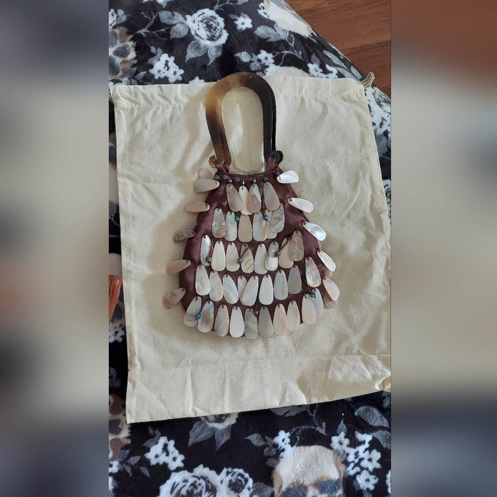 Elegant Shell-Embellished Brown Bag